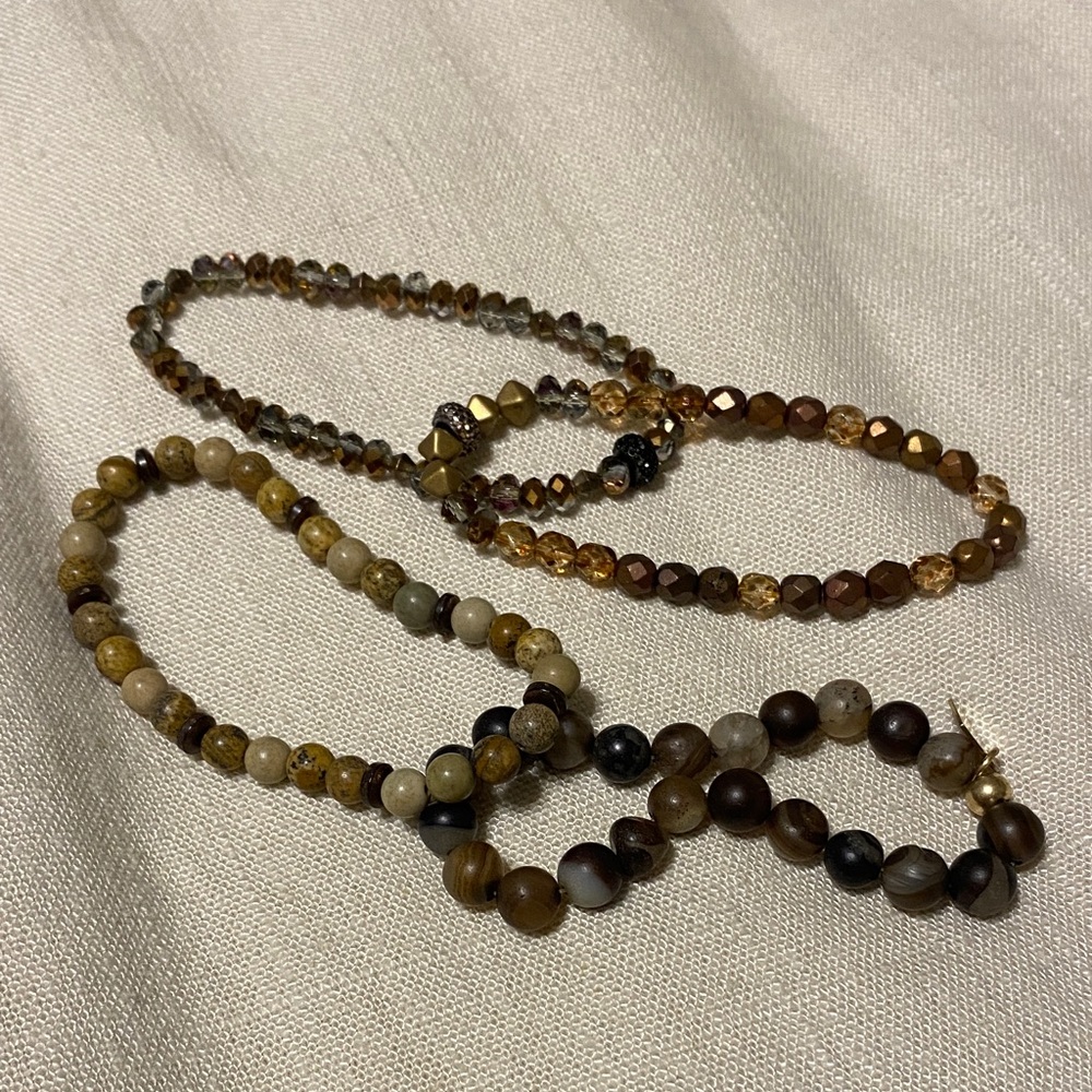 Brown Beaded Bracelet Set